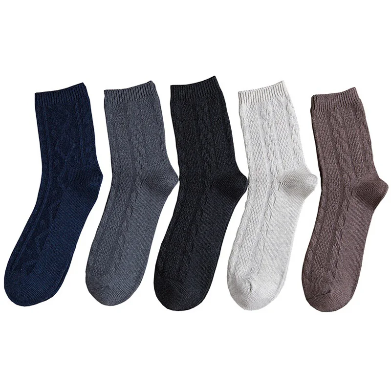 

5 Pairs Men's Socks Double Needle Long Tube Socks Autumn Winter Combed Cotton Soft Warm Solid Color Twist Classic Sox Sock Meias