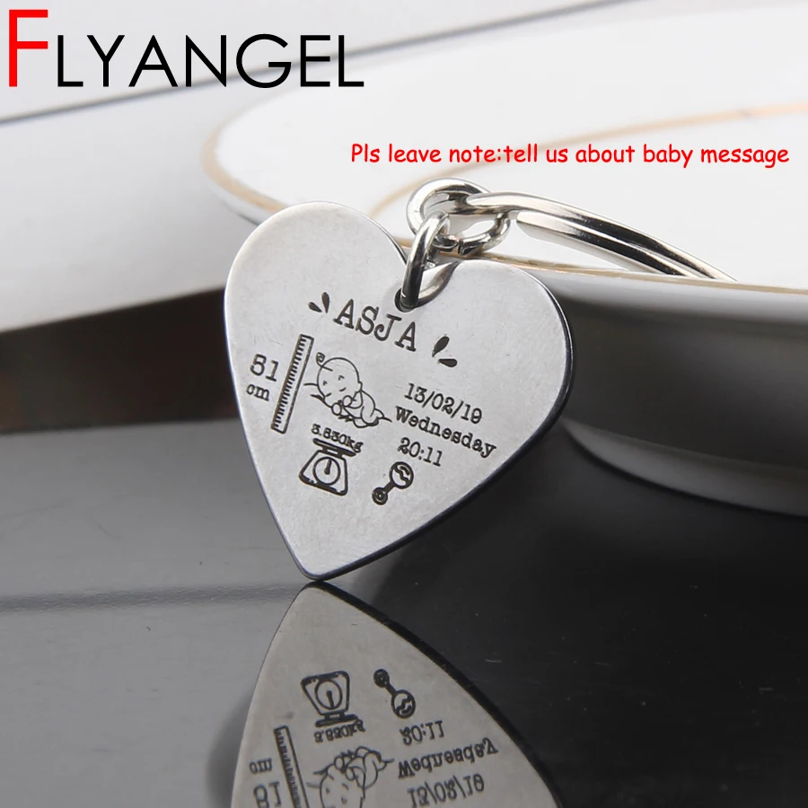 FLYANGEL, настраиваемый брелок для ключей для младенцев, одежда для рождения, брелок в форме сердца, подарки для нового Папы, новые подарки для мамы, детские ювелирные изделия, брелок для ключей