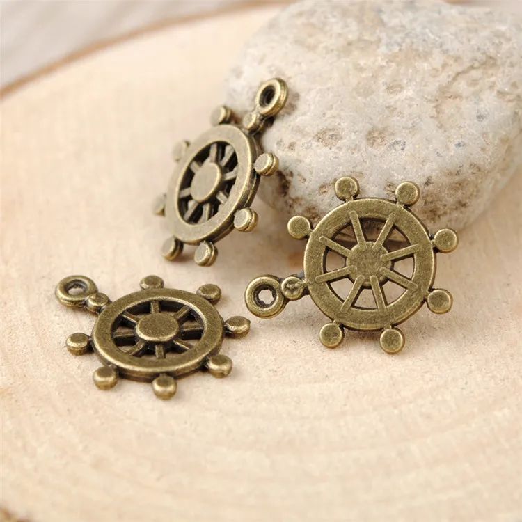 

High Quality 100 Pieces/Lot 18mm*14mm Antique Bronze Plated Small Rudder Charms