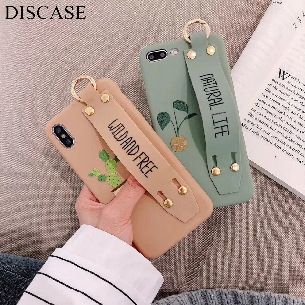 Чехол DIS, кактус, наручный ремешок, чехол для телефона, для iphone 8, 7 plus, для iphone 6s, 6plus, X, XR, XS MAX, милые животные, ТПУ, мягкая оболочка, кронштейн, Funda