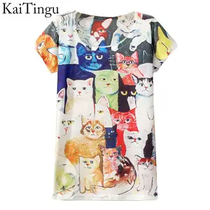 Новая мода весна лето 2015, винтажные футболки с коротким рукавом с цифровыми принтами животных, хлопковые футболки с принтами