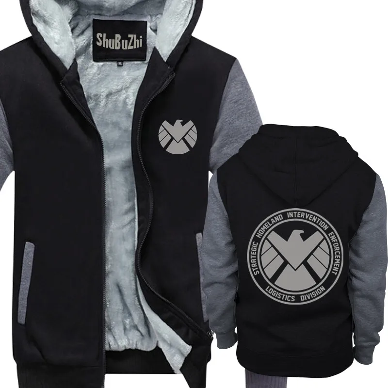 black grey Marvel агенты Щ. И. Т. Shield hoody мужская хлопковая Толстая куртка топы из фильма косплей костюм модные толстовки зимнее пальто - Цвет: black grey