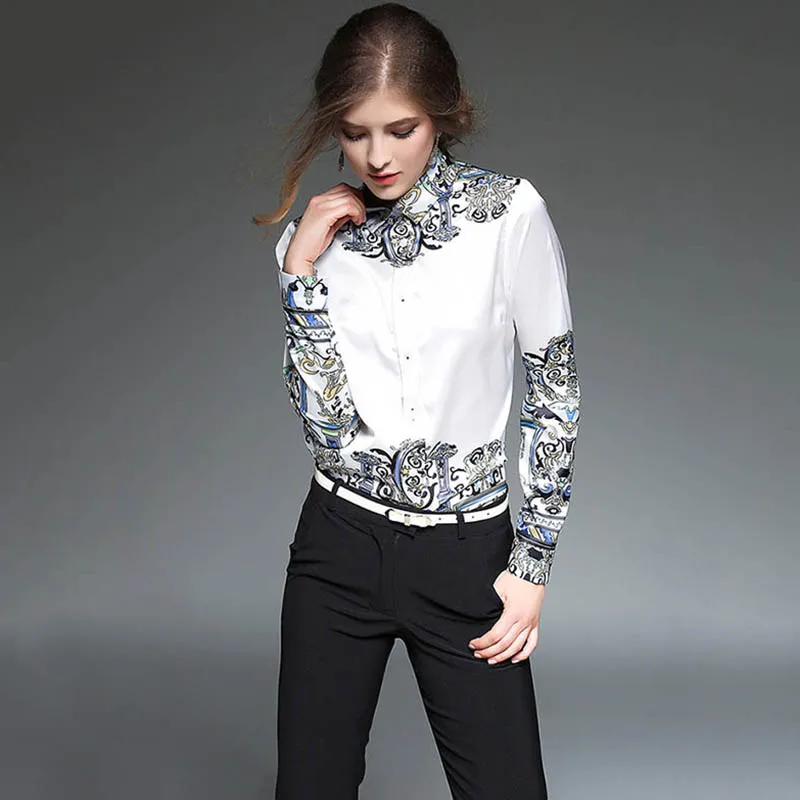 Женская блузка с принтом новинка 2017 Весенняя Модная приталенная Повседневная