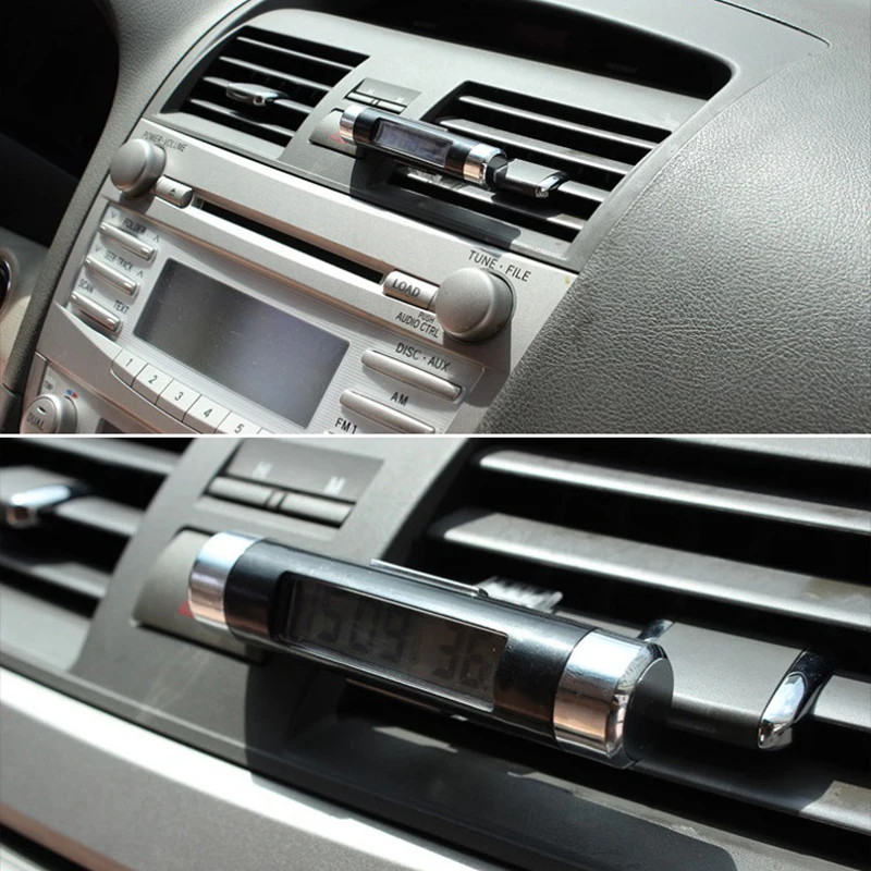 Автомобильные цифровые часы термометр на решетке вентиляции с ЖК дисплеем и