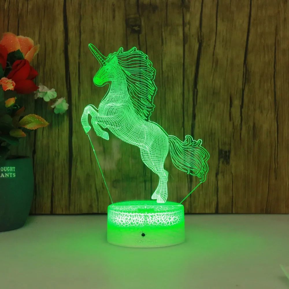 Дропшиппинг трещина базовый светильник Единорог 3D ночник светодиодный 7 видов