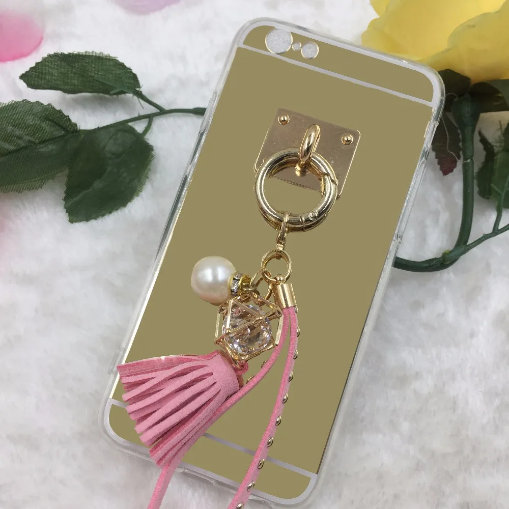 Fashion Pearl Tassels Rhinestone phone Cases cover For apple iphone 6 6s Mirror case plus | Мобильные телефоны и