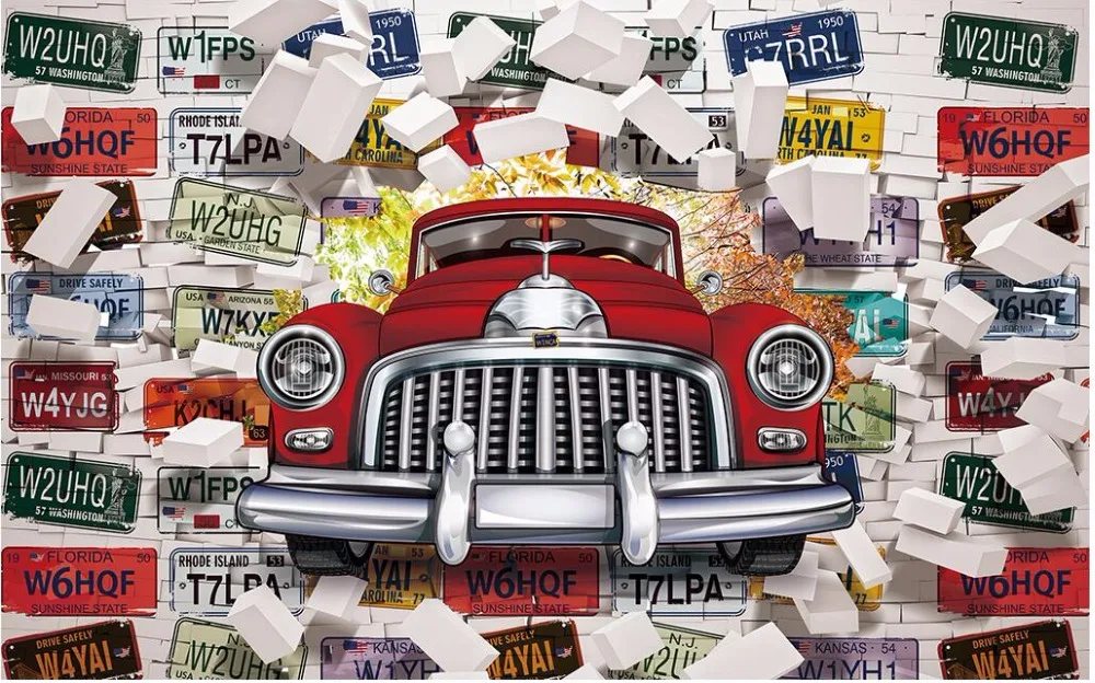 Пользовательские фотообои 3d обои винтажный автомобильный номерной знак картина