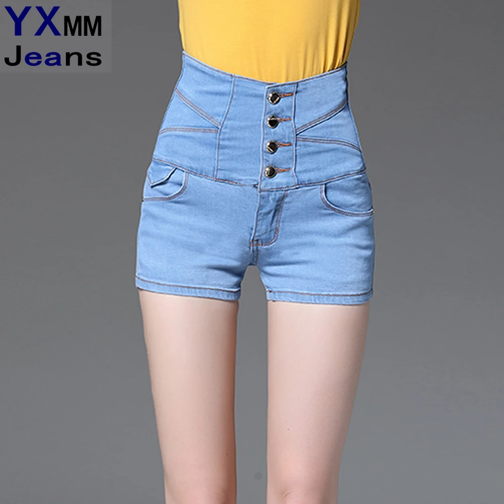 YXMM Высокая талия синие джинсовые шорты плюс размер 5XL женские короткие джинсы для