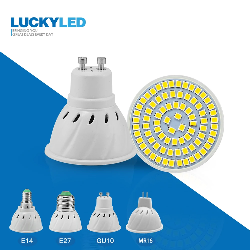 LUCKYLED Led Spotlight Bulb Lamp E27 E14 MR16 GU10 Led 220V 110V 2835 SMD 48 60 80 Leds Lampada Bombillas For Indoor Lighting