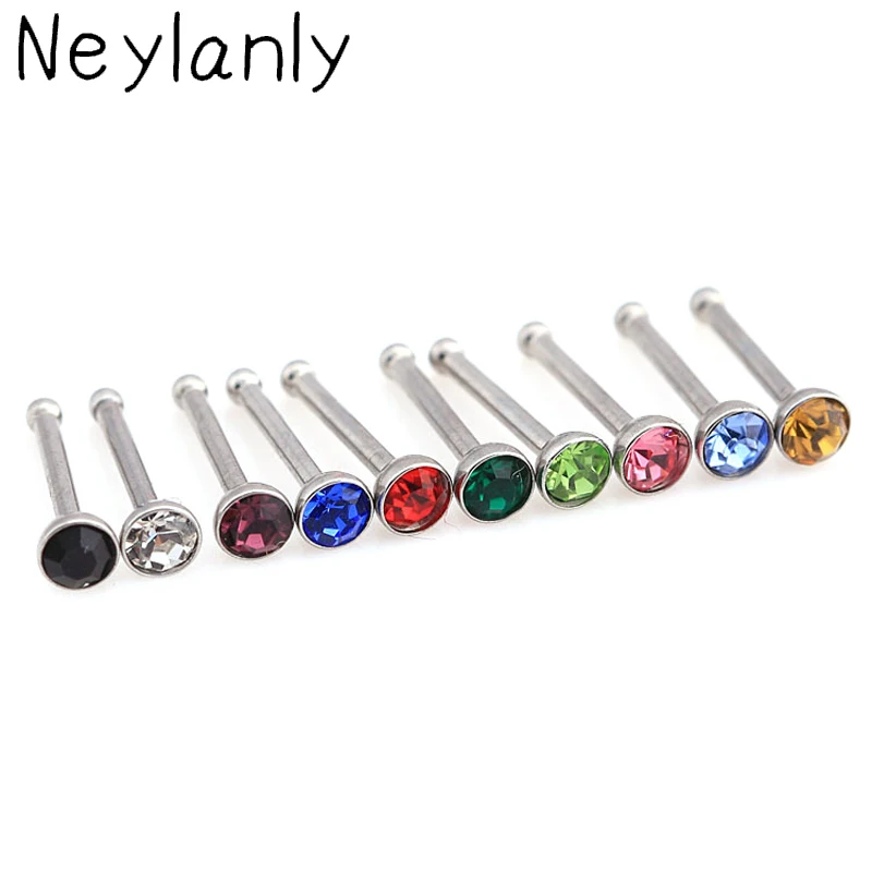10 шт. шпильки для носа из нержавеющей стали хрустальные стразы крючки кольца