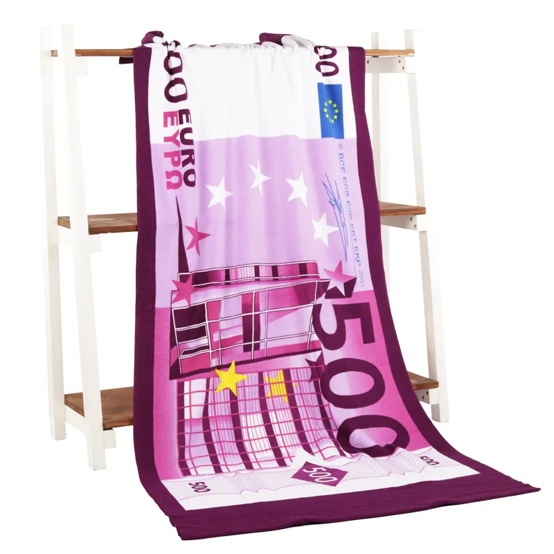

500 200 100 Euro Money Bath Towel Drying Washcloth Swimwear Shower 70*140