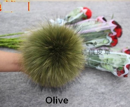 Olive 15 см самодельные помпоны из натурального меха енота, Меховые помпоны для женщин и детей, шапочки-бини, шапки большого размера, натуральный помпон для обуви, шапки и сумки - Цвет: Olive
