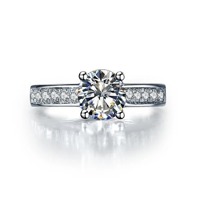 Тестовое положительное сертифицированное 1Ct круглое кольцо Moissanite Твердое 18K AU750
