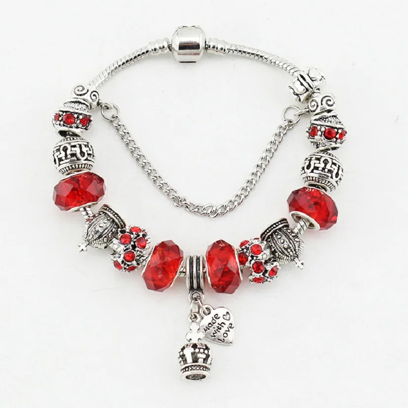 Винтажный посеребренный браслет с 7 цветными кристаллами/стеклянными бусинами