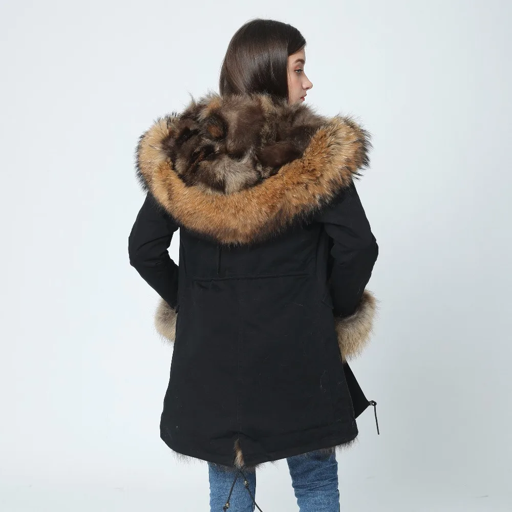 OFTBUY 2019new parkas зимняя куртка женская парка натуральный мех пальто натуральный большой енот меховой воротник Лисий меховой вкладыш