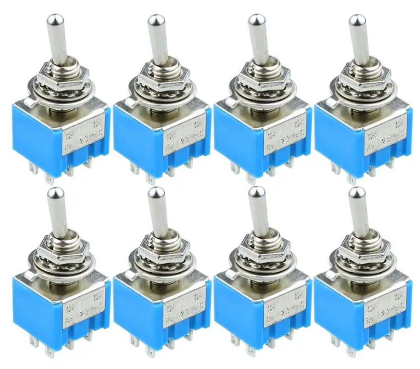 

10 шт. MTS202 синий тумблер DPDT двухполюсный двойной 2 позиции на заказ на 125V 6A MTS-202