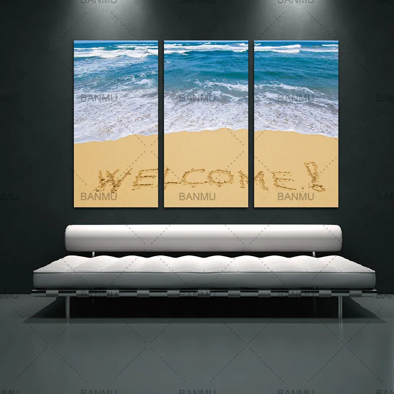 

Word Of Welcome On The Beach Wall Art canvas Painting Pictures Print On Canvas Seascape The Picture For Home Modern Decoration