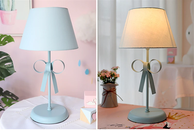 Bow-knot Table Light LED Desk Lamp Fabric Lampshade Lights for Children's Room Princess Bedroom Bedside Lamps Luminaire