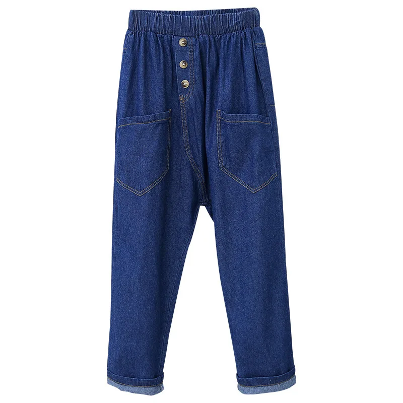

Blue Jeans For Women High Waist Harem Mom Jeans Spring 2019 New Plus Size Button Loose Jeans Denim Pants