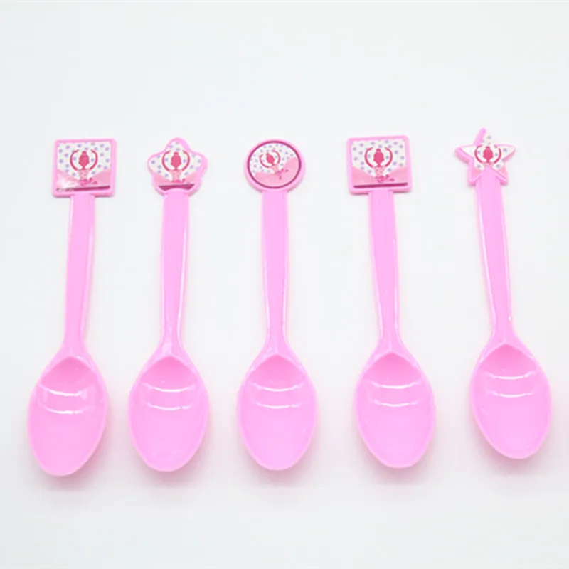 6pcs Spoon Розовые вечерние одноразовые вечерние столовые приборы для девочек-балерин, розовые салфетки для дня рождения, скатерть, поднос, пригласительные открытки, вечерние украшения - Цвет: 6pcs Spoon