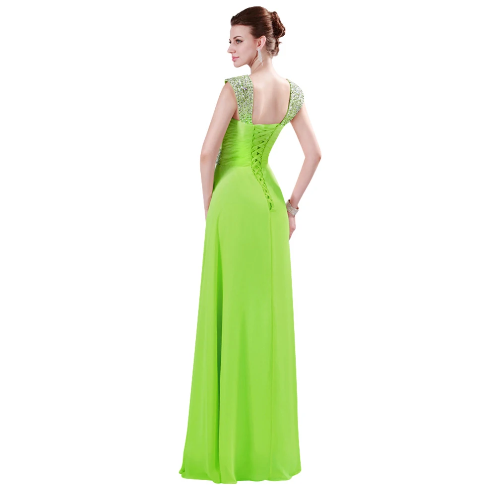 Elegant Women Cap Sleeve A Line Prom Dress 2015 Floor Length Backless Long Evening Dresses Beaded Robe De Soiree 4446 | Свадьбы и