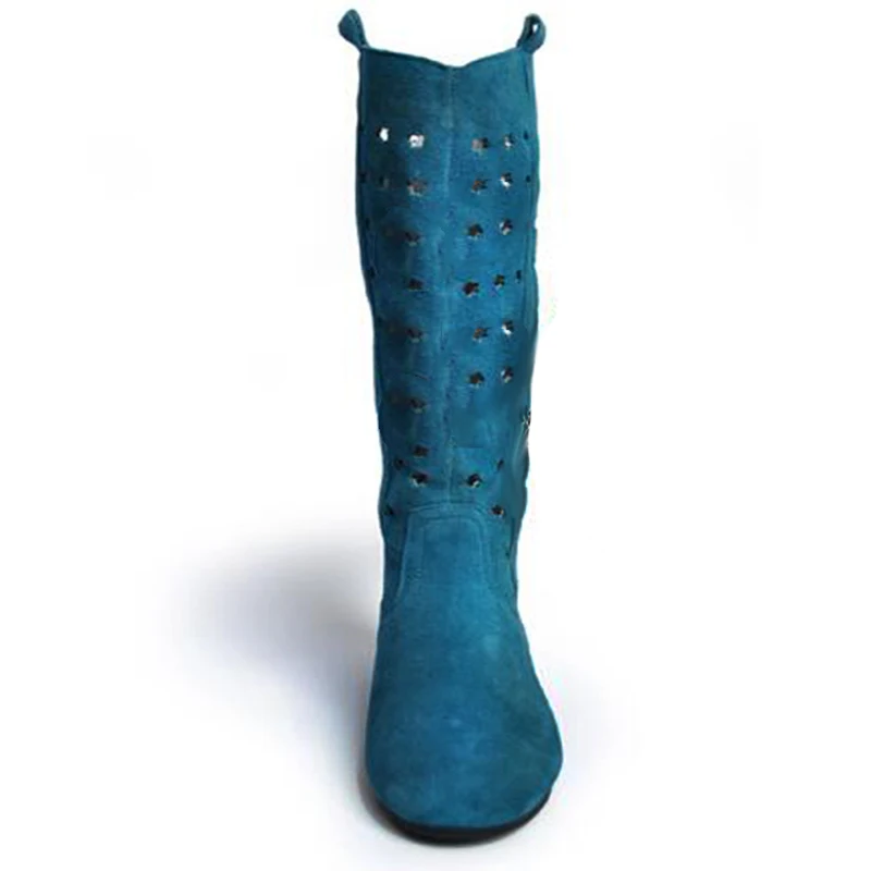 Женские сапоги до колена из натуральной кожи с перфорацией женские высокие