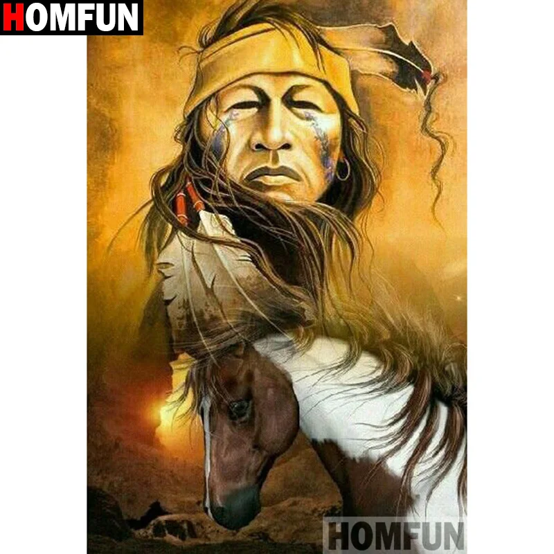 Алмазная живопись HOMFUN человек-лошадь алмазная вышивка с квадратными/круглыми