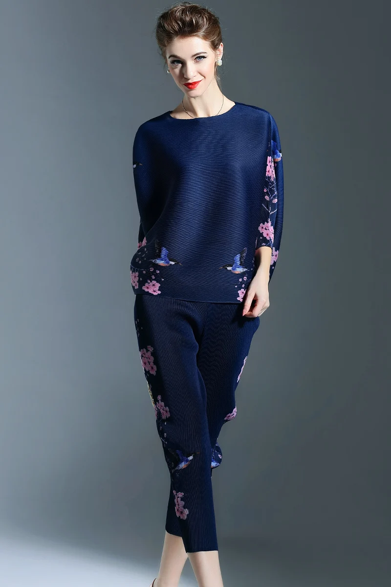 Miyake новинка весны большой размер женская мода семь футов брюки костюм рукав