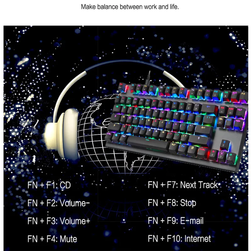 MotoSpeed K82 профессиональная компьютерная игровая механическая клавиатура с подсветкой RGB светодиодный USB Проводная 87 клавишная клавиатура для спортивных игр