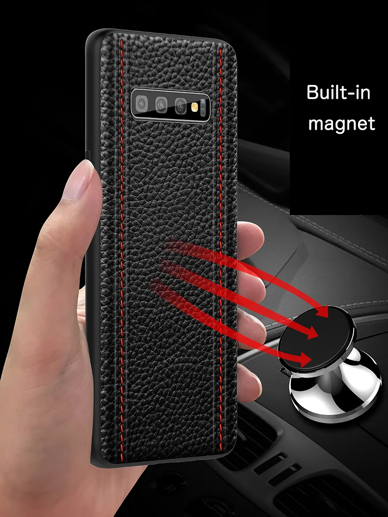 Роскошный чехол из натуральной кожи для samsung S10 PLUS S10 S10E S10Lite, полностью защитный чехол из воловьей кожи, адсорбционный магнит