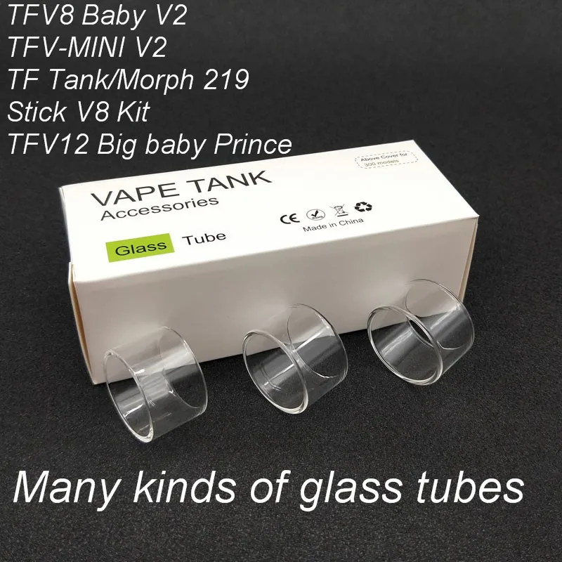 3 шт. Сменные стеклянные трубки для SMOK TFV8 BABY V2/TFV-MINI V2/TF TANK/Morph 219/TFV12 big baby prince/Stick v8 kit