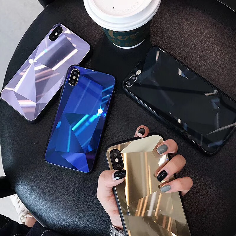 3D Diamond Mirror Glass Phone Case For iPhone 7 8 6 6s Plus X XS Max XR Shiny Prism Bling Huawei P20 Pro Honor 10 |