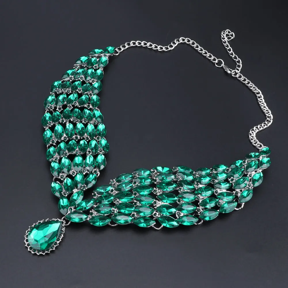 Модный свадебный комплект для невесты, формальная вечеринка, выпускной, ювелирное изделие, кристаллы, стразы, массивное ожерелье, серьги, ювелирный набор