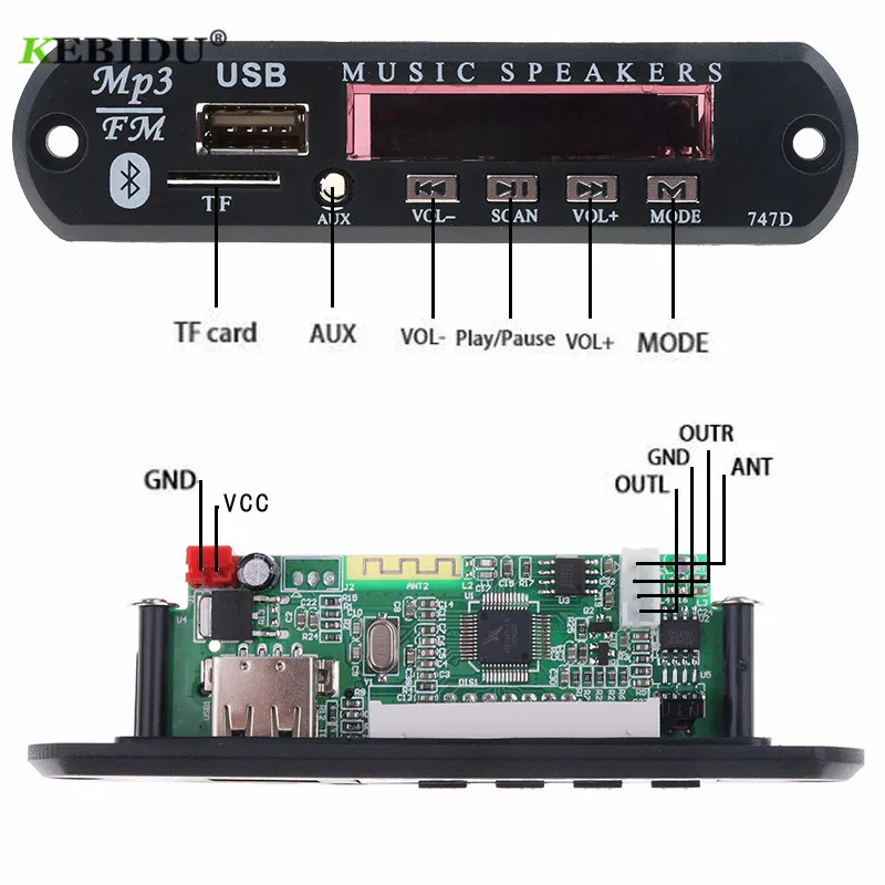 MP3 WMA декодер Kebidu плата беспроводной Bluetooth аудио модуль USB TF радио 12 В для