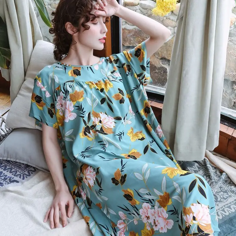 New Arrivals Vintage Sleepshirts Loose Home Dress Print Sleepwear Pregnant Women Sleep &amp Lounge Soft Cotton Nightgown Plus Size | Мать и