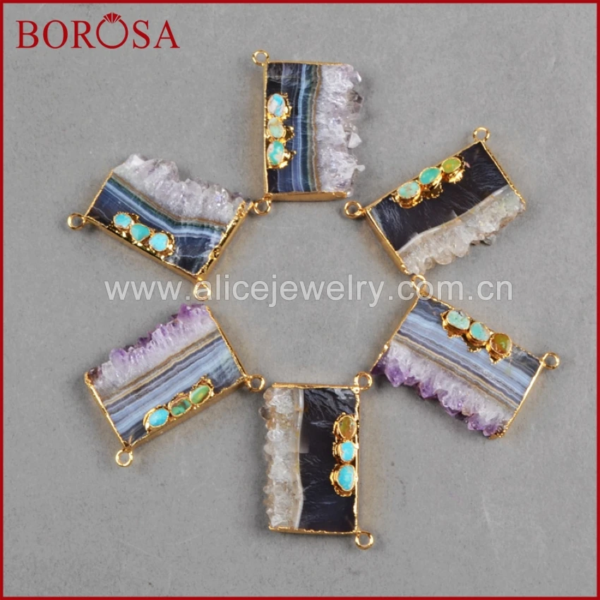 BOROSA 1 шт. свободной формы друза аметиста ломтик и три натуральные синие камни