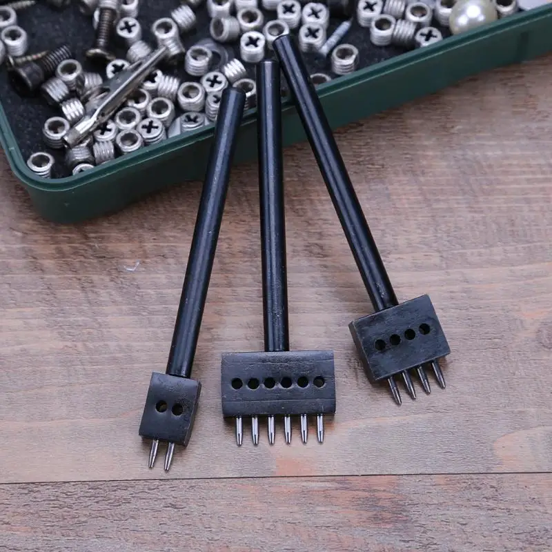 3pcs/set 5mm Hole punch 2 4 6 Prong Leather Craft Punch Tool Puncher Leathercraft Spacing Round Row |