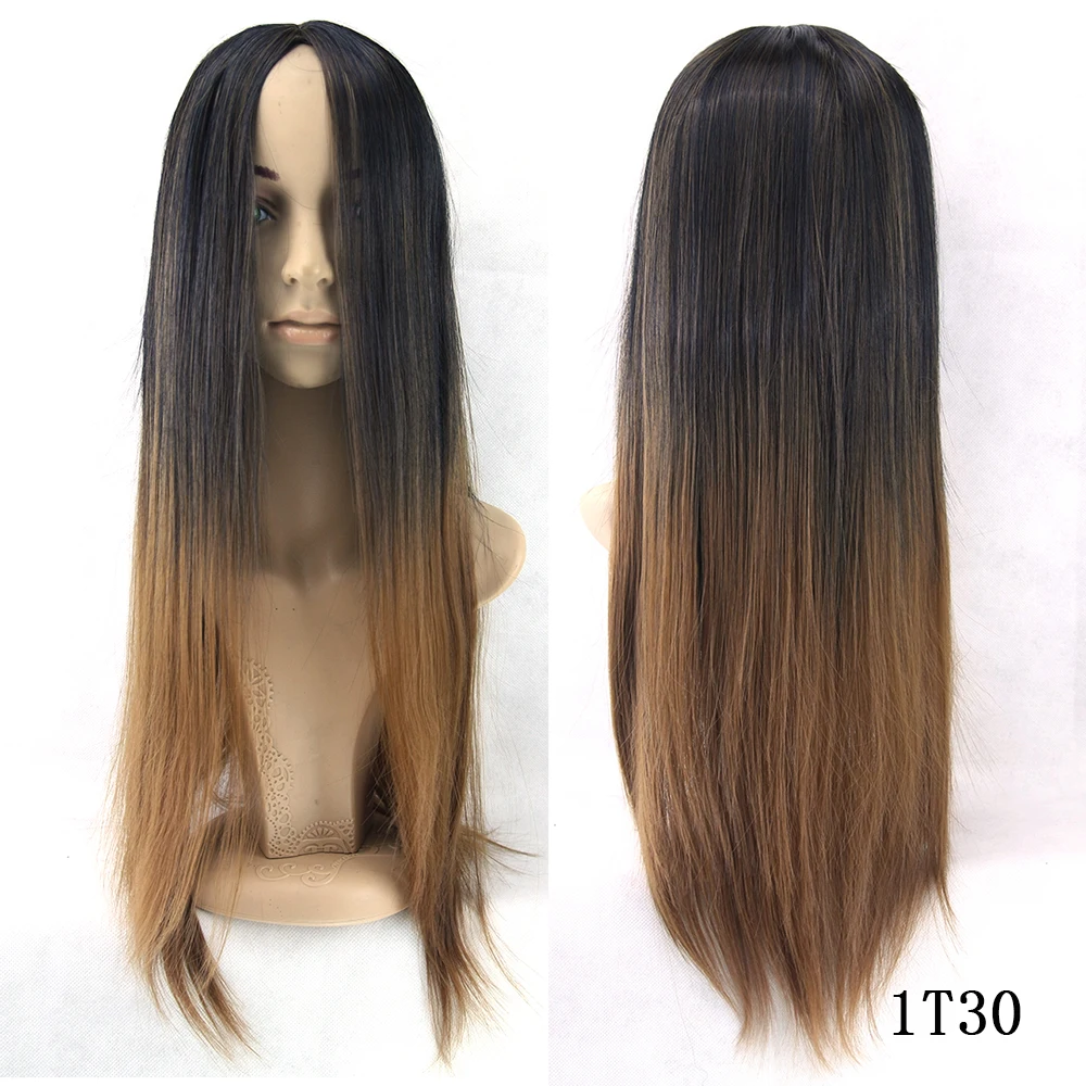6 цветов длинные прямые волосы Омбре парик термостойкие волокна синтетические