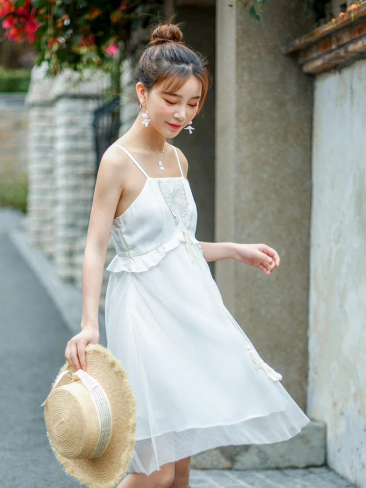 

Cute Kawaii Fairy Dress Mori Girl Spaghetti Strap2019 New Summer Casual Fashion Temperament Party Dress