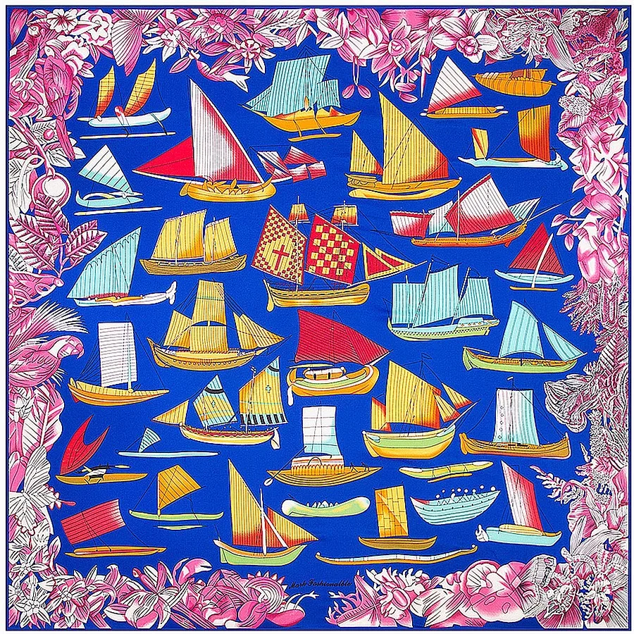 

Fashion Women Scarf Luxury Brand Yacht Racing Print Twill Silk Scarf For Ladies Headband Foulard Square Headband Female Wraps