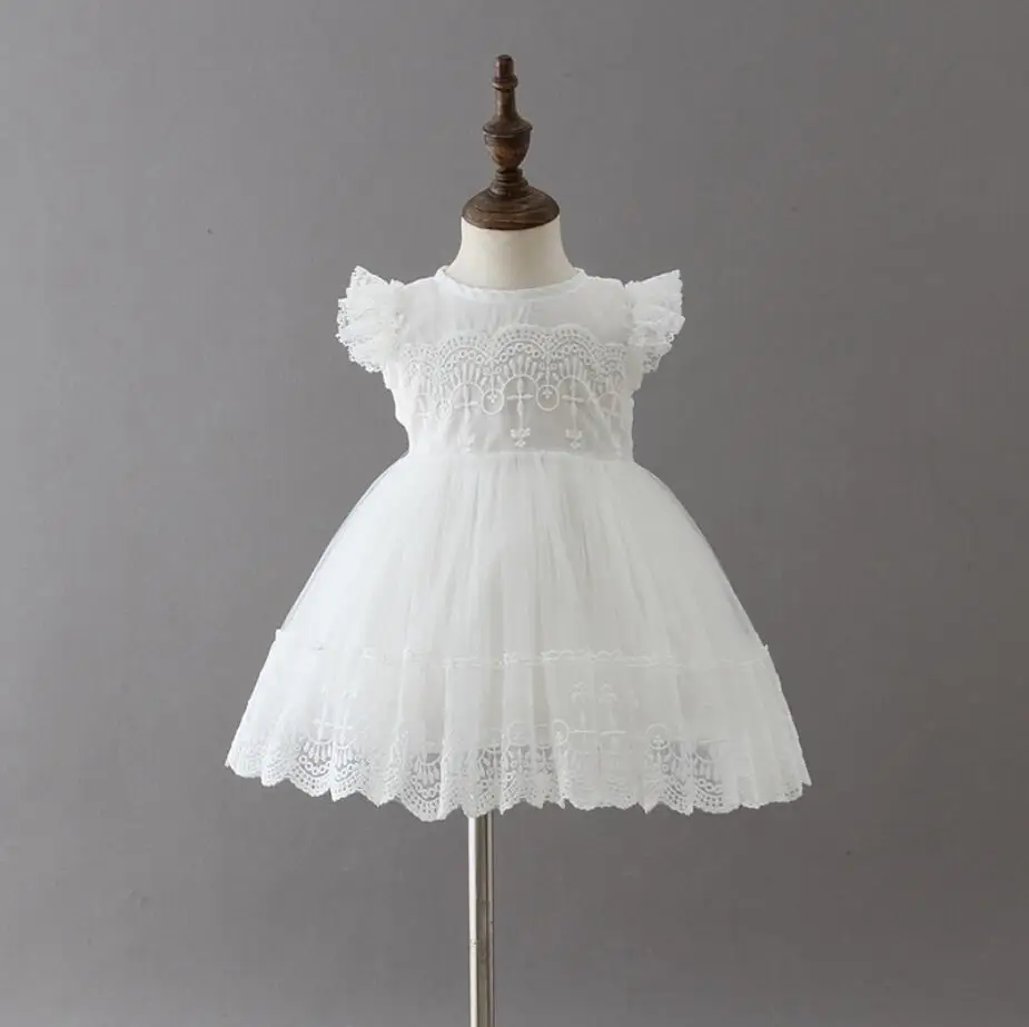 Детские платья на крестины Платье для маленьких девочек Белые летние с вышивкой