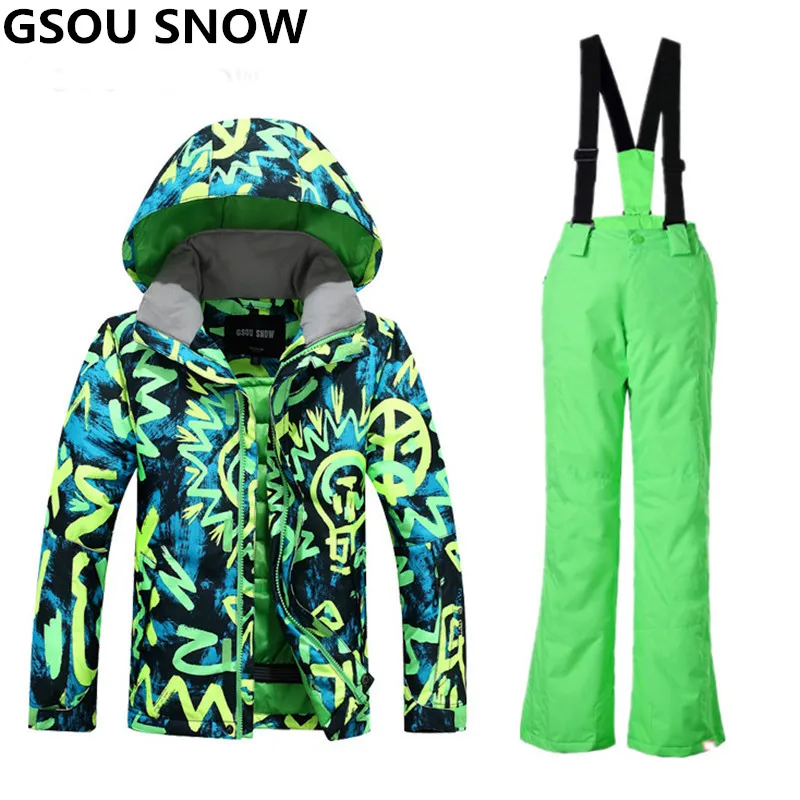 Gsou/Зимний лыжный костюм для мальчиков; Детские водонепроницаемые теплые костюмы для сноубординга; Лыжная куртка; комплекты для сноуборда; уличная Лыжная зимняя одежда