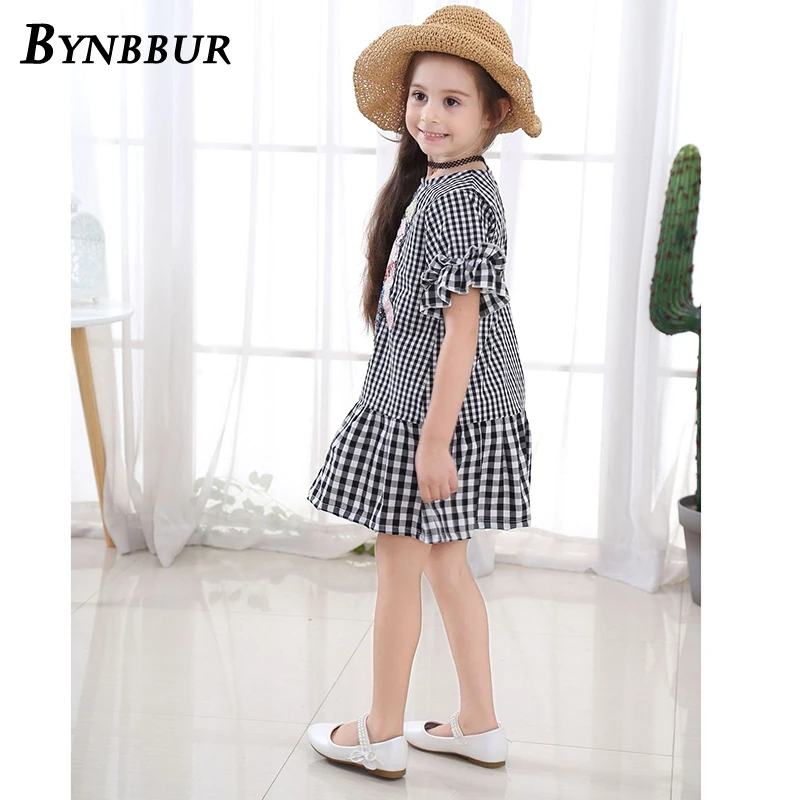 Bynbbur/повседневное клетчатое платье для девочек с оборками милое рисунком собаки