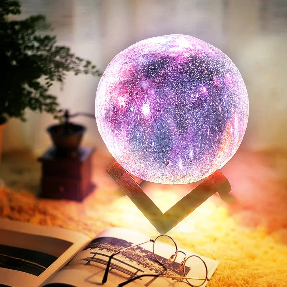 3D Луны лампа RGB светодиодный ночной Светильник Красочные звездное небо луна светильник Настольная лампа сенсорный пульт дистанционного управления домашние украшения светодиодный светильник Инж