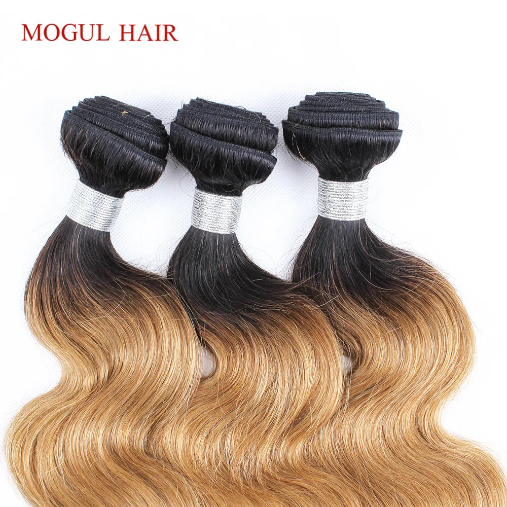 MOGUL HAIR T 1B 27 Омбре медовый блонд индийский тело вьющиеся накладные волосы 3/4 пучки не Реми человеческие волосы переплетения пучки 10-24 дюймов