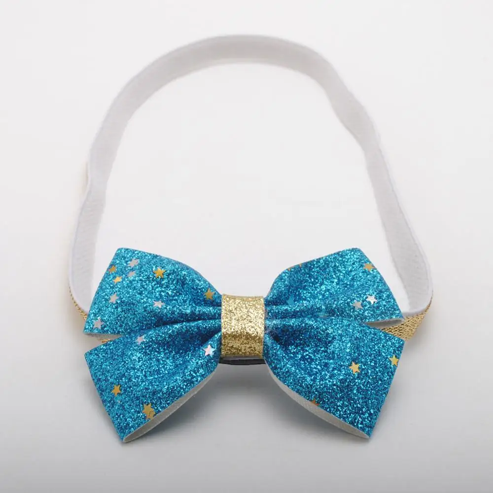 Star Blue Headbands 1 шт. девушки повязки блеск аксессуары для волос блестящие звезды Hairbands эластичные волосы Луки ободки подарок на день рождения для детей - Цвет: Star Blue Headbands