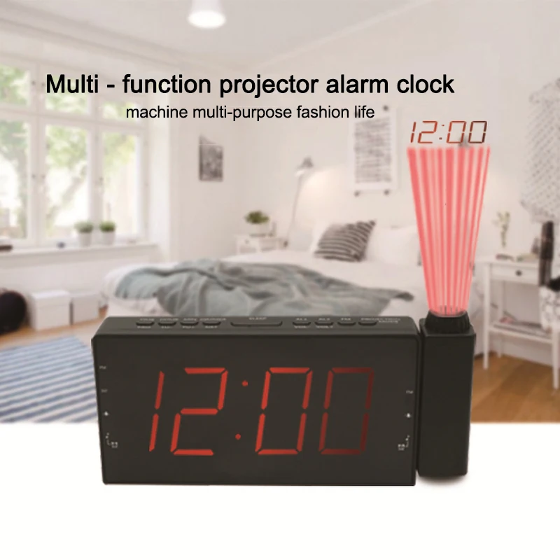 Multi-function projection clock FM Radio Alarm With Snooze Function Display Sleep Timer LED digital for bedroom | Дом и сад