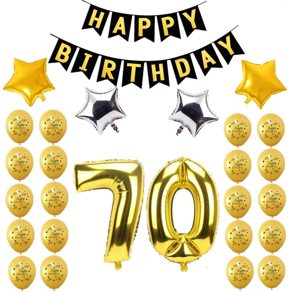 70 black ZLJQ 26 шт. Золотой 10 20 30 40 50 60 70 лет с днем рождения воздушный шар черный Бантинг Баннер для взрослых День Рождения украшения Поставки - Цвет: 70 black