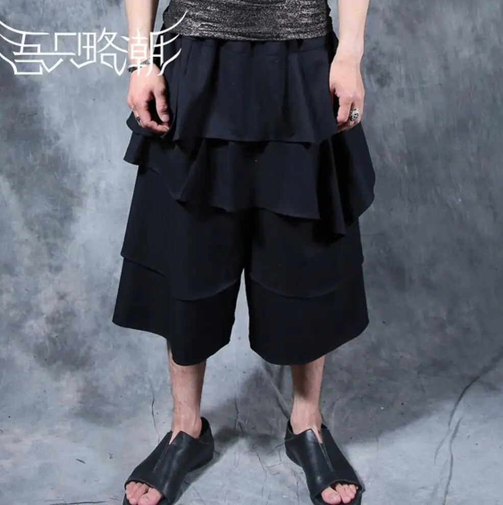 2016 New Men's clothing fashion Summer male multi-layer personality culottes loose harem capris pants boot cut singer costumes