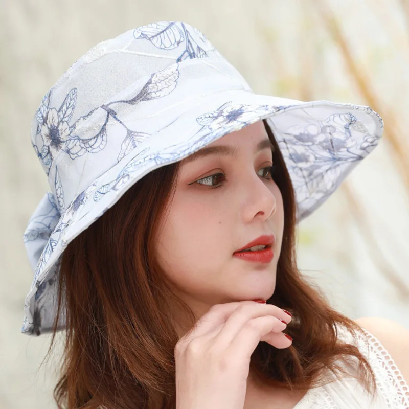 Летняя шляпа для рыбалки с принтом ленточки - женские повседневные ведра из органзы для взрослых с плоской складкой и складываемыми дамскими рыбаками.